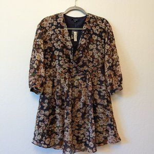 DRAWSTRING FAUX-WRAP MINI DRESS IN DAISY REVERIE